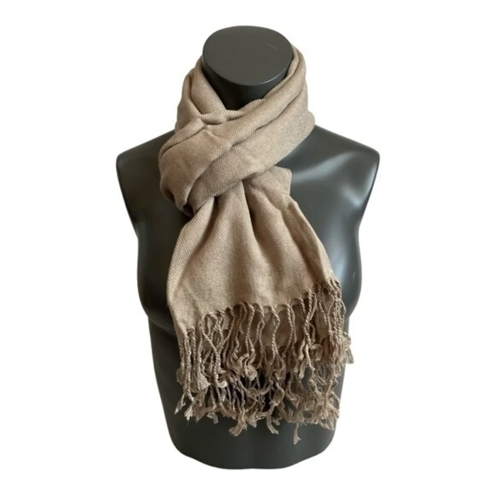 Grey Pashmina Scarf with Fringe 72